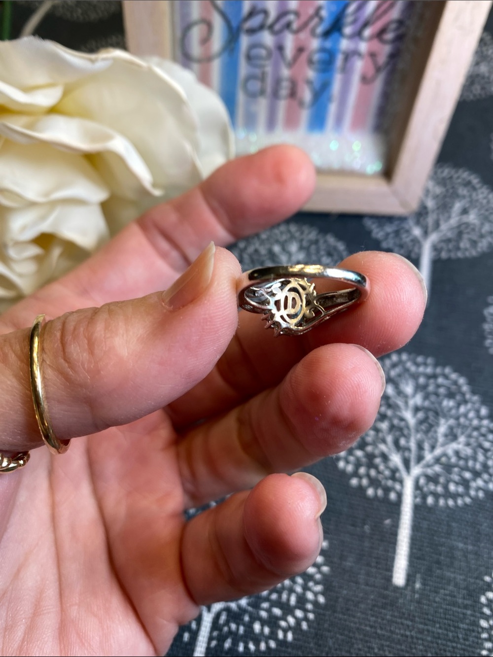 10k gold & 925 Blue Topaz and Diamond Accent Two-Tone Ring - Picture 8 of 12